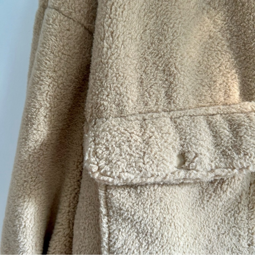 Urban Outfitters Tan Teddy Fleece Bomber Jacket Oversized Pockets - Picture 3 of 7